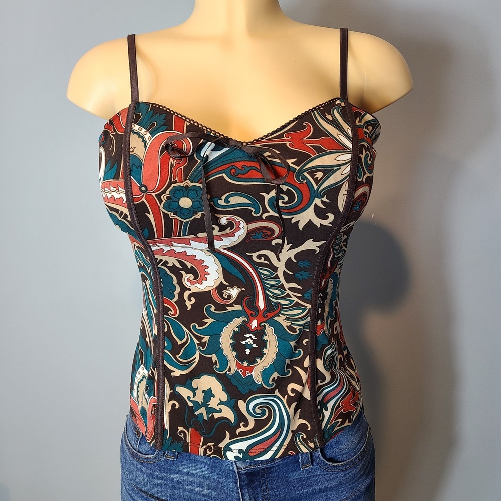 Vintage Paisley Corset Style Top Women Size Medium Y2K Ren Faire Fairy 90s